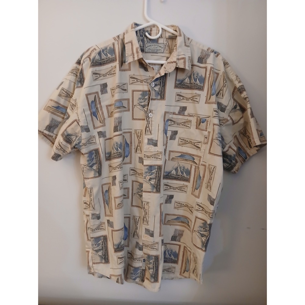 Vtg American Eagle Outfitters Mens Large Sailboat Oars Flag Button Down Shirt